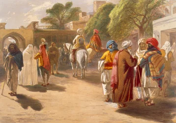 Markedsscene i Peshawar, fra „India Ancient and Modern“, 1867
